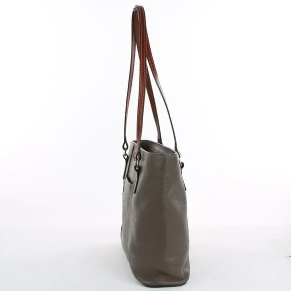 Dooney & Bourke Lexington Tote Bag Pebbled Leather Gray Brown Handles Large - Picture 4 of 9